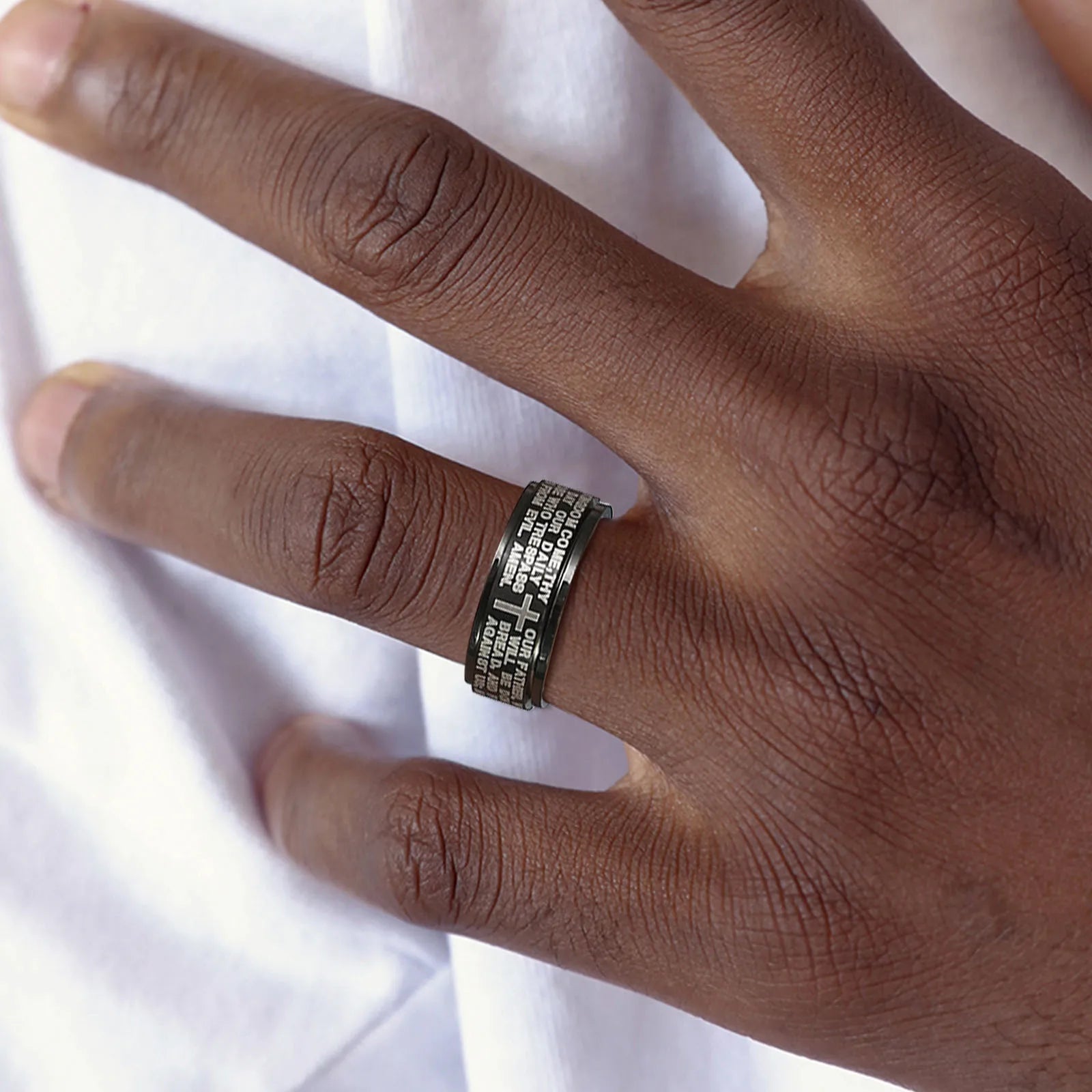 Vnox 8mm Spinner Cross Ring for Men, Bible Prayer Finger Band, Stress Release Stainless Steel Rotatable Ring, Faith