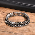 Vintage Men's Chunky Chain Bracelets,8/10/12mm Retro Grey Stainless Steel Cuban Chain Wristband,Rock Punk Classic