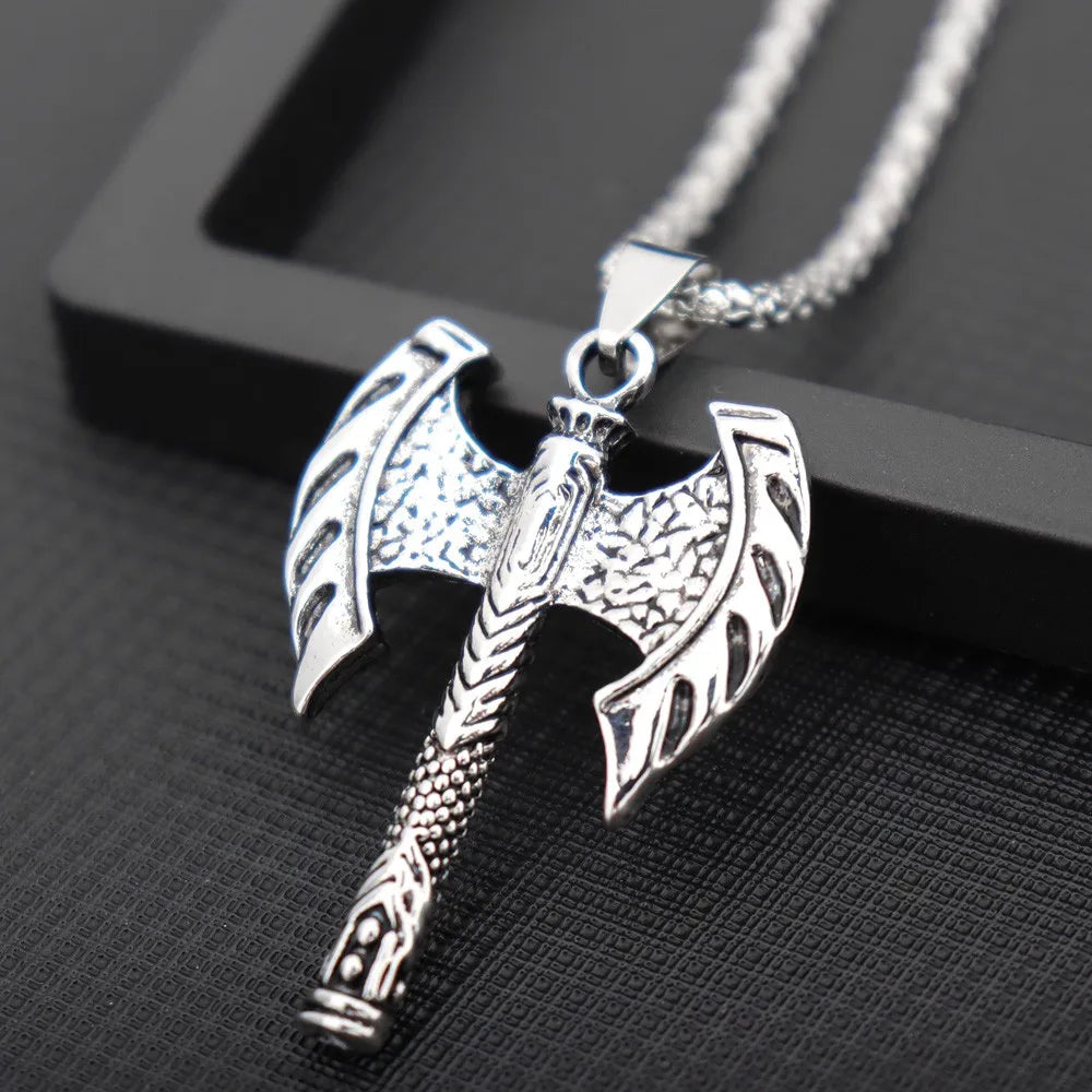 New Men's Double Axe Amulet Necklace Fashion Pendant Jewelry Personality Hip Hop Popular Accessories Small Gift