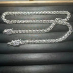 Double Dragon Head Silver Pendant Necklace