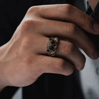 Black Agate Jumping Spider Ring Personalized Electroplated Copper Animal Open Rings Adjustable Opening Fashion