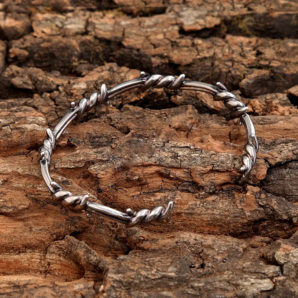 Vintage Thorn Wire Open Cuff Bracelet — Gothic, Stainless Steel