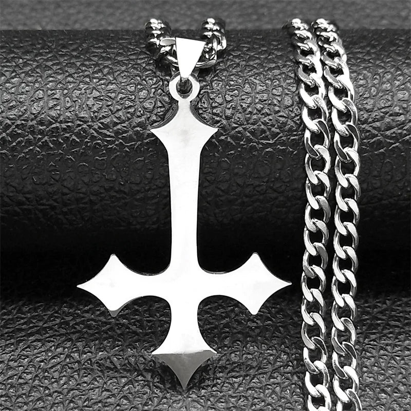 Cross Silver Choker Chain Necklace — Stainless Steel