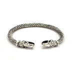 Classic Animal Viking Double Wolf Head Adjustable Bracelet Men Stainless Steel Bracelet Fashion Double Snake Heads