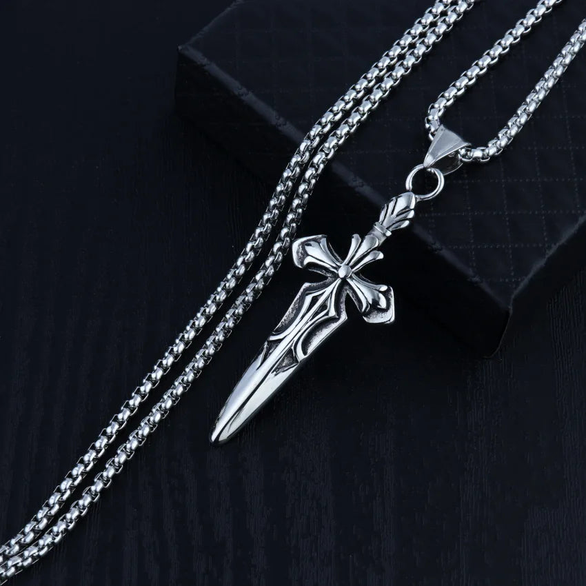Gothic Cross Steel Pendant European American Retro