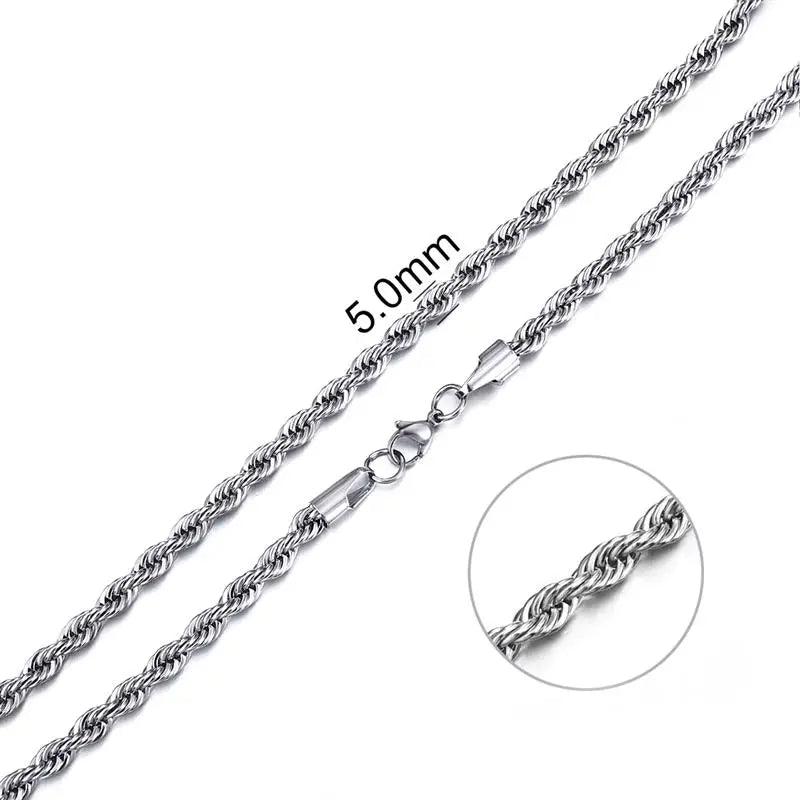 Hot Selling 2/3/4/5/6mm 316L Rope Chain Necklace Stainless Steel Never Fade Waterproof Choker Men Women Gold Color