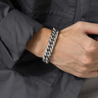 Men's Chunky 8/10/12/15MM Stainless Steel Cuban Chain Bracelets,Never Fade Silver Color Metal Hip Hop Male Wristband Pulseira