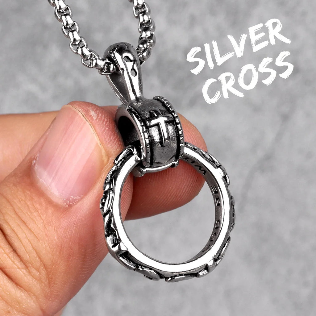 Cross Ring Black Mens Long Necklaces Pendants Chain Hip Hop Punk for Boy Male Stainless Steel Jewelry Creativity Gift Wholesale