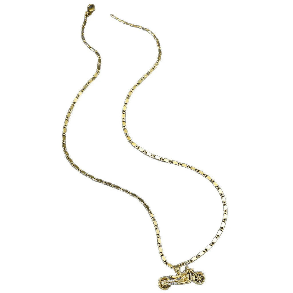 Luxury 24K 9999 Pure Gold real gold Ancient motorcycle pendant ruffian handsome men's necklace