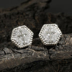 Iced Out Square Stud Earrings for Men — Gold-Tone Piercing Studs