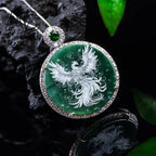 S925 Silver New Natural Real Emerald Stone-shadow Carving Phoenix Pendant Jadeite Necklace Jewelry Charm Designer Luxury Gifts