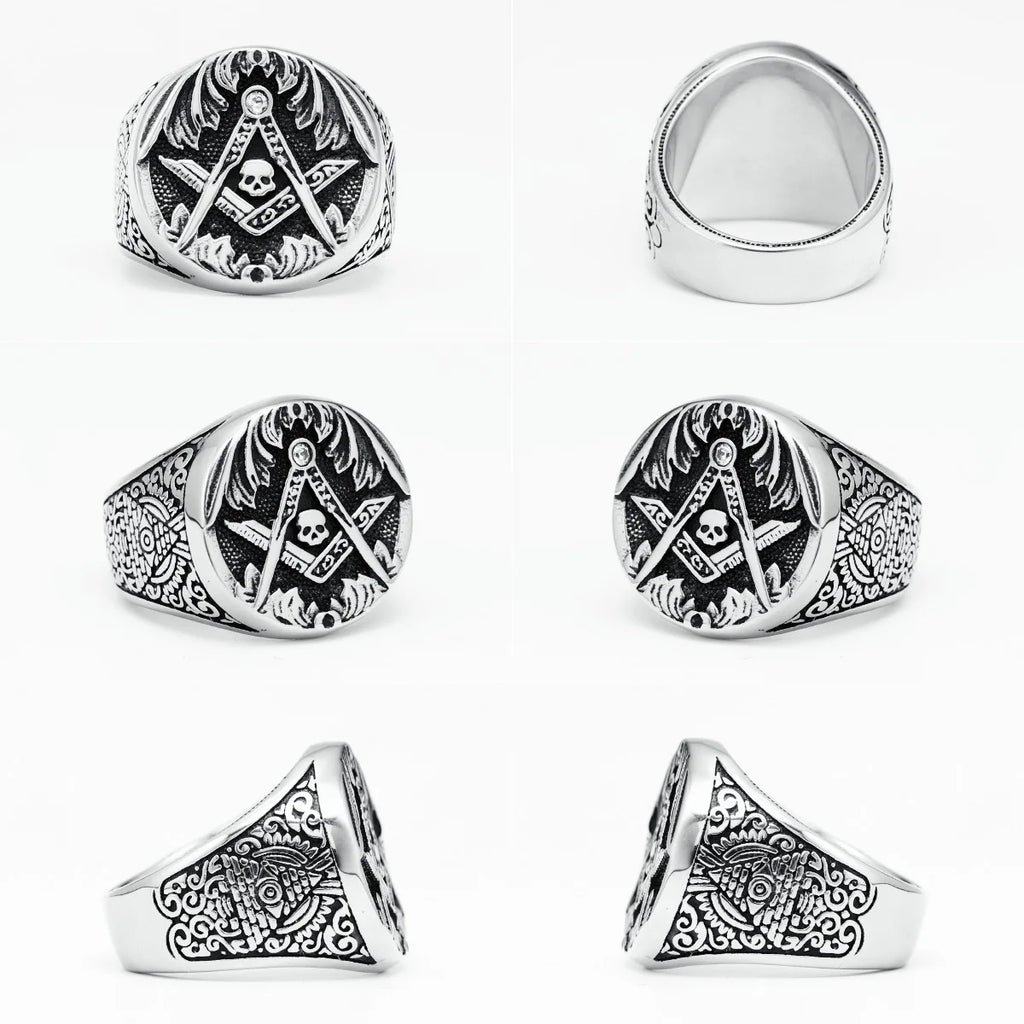 Masonic Skull Ring 316L Stainless Steel Men Eye of Truth Freemasonry Rock for Rider Male Boyfriend Jewelry Best Gift