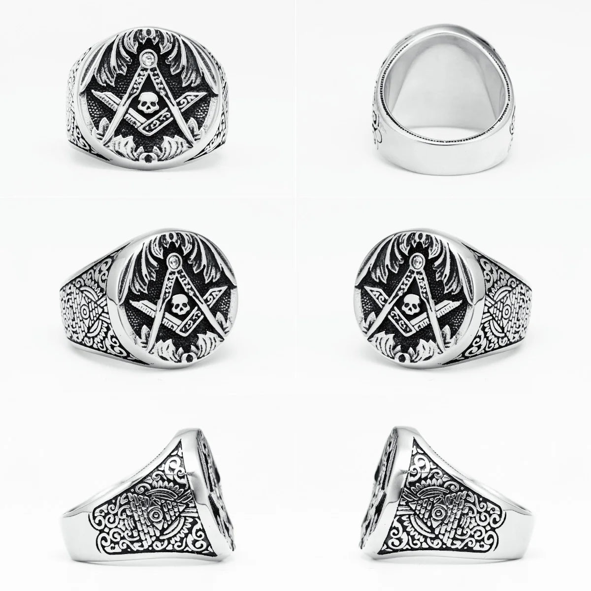 Masonic Skull Ring 316L Stainless Steel Men Eye of Truth Freemasonry Rock for Rider Male Boyfriend Jewelry Best Gift