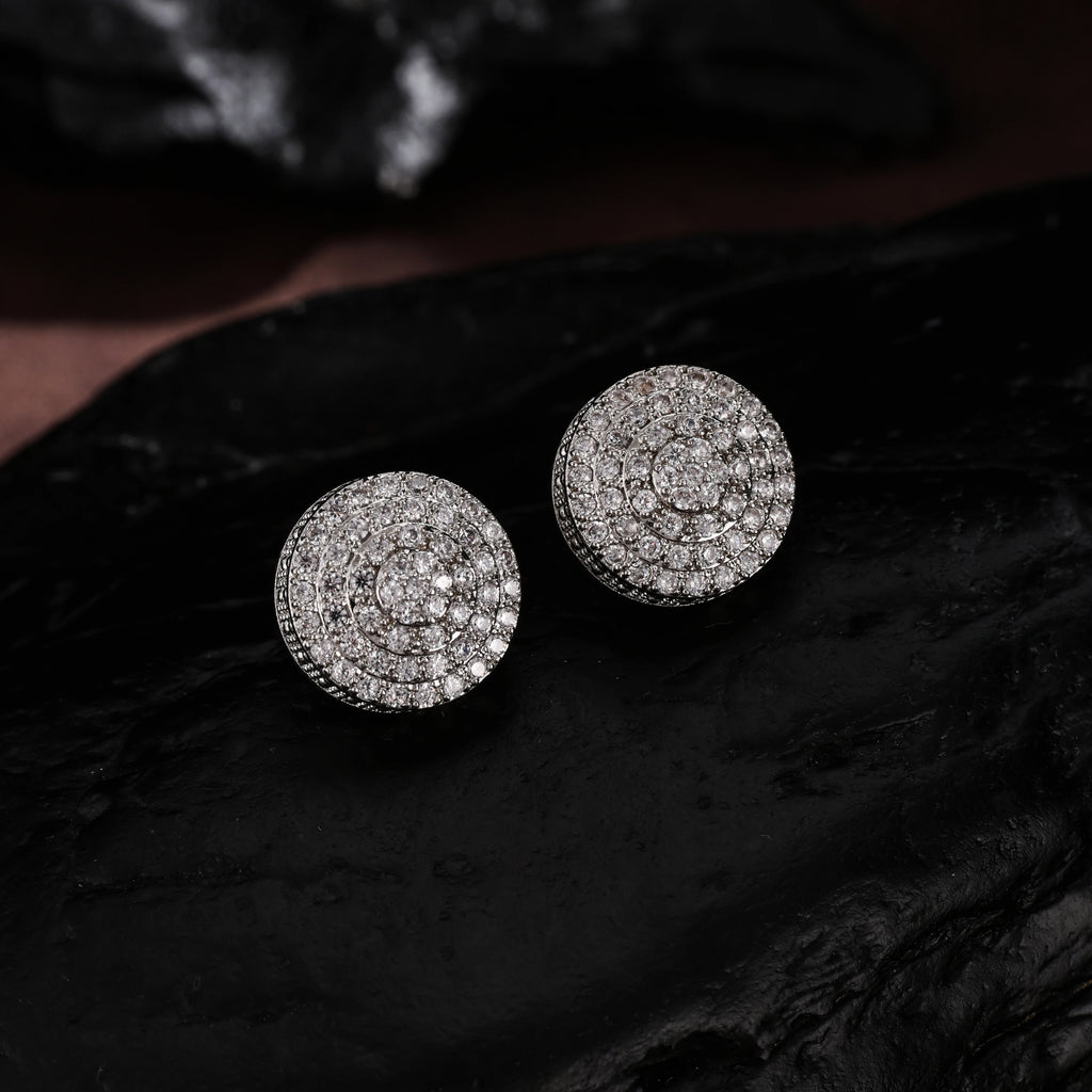 TrendMen Hiphop Rock Round Copper Zirconia Stud Earrings For Men Boy Silver Color Metal Crystal Earring Party Ear