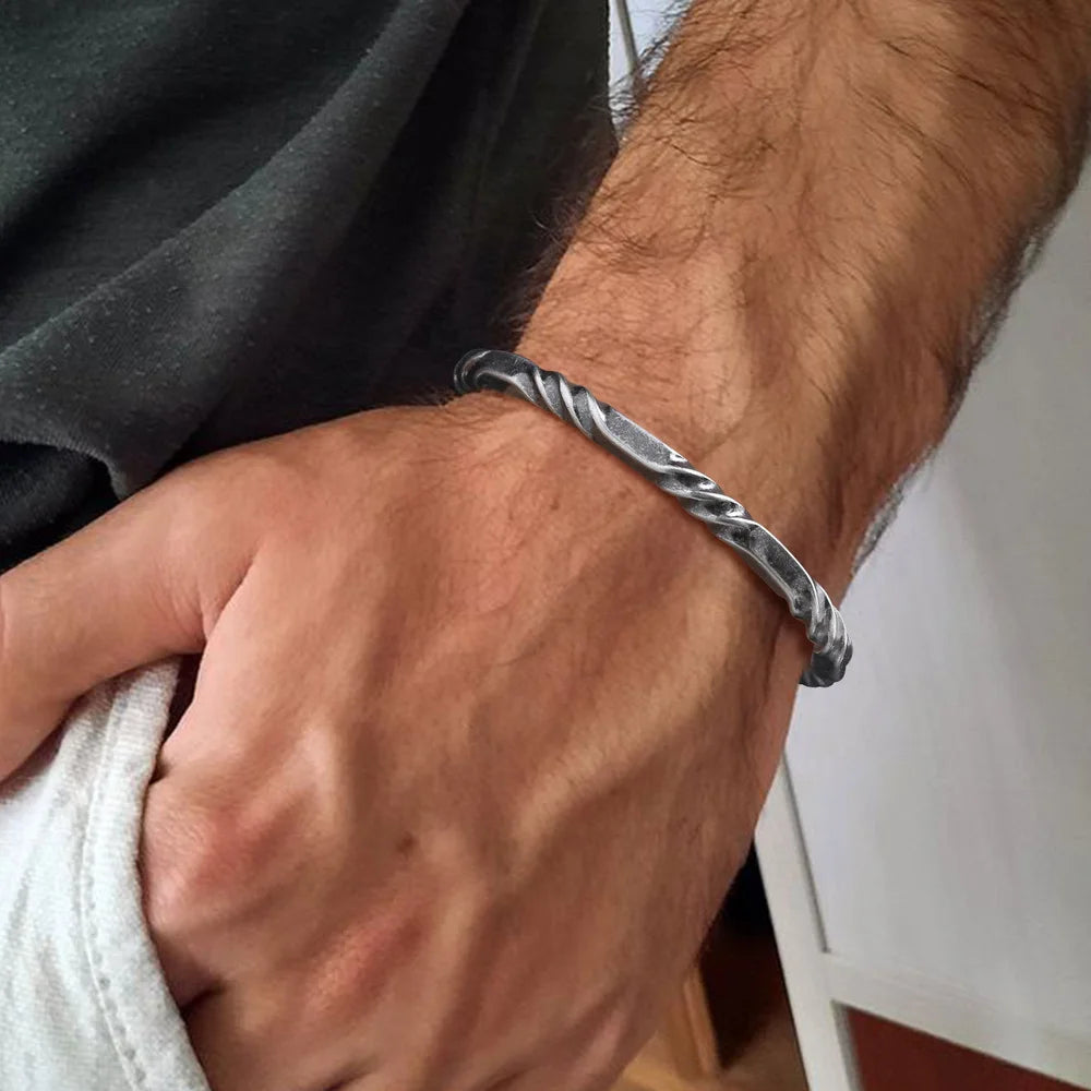 Twisted Open Bangle Bracelet — Stainless Steel