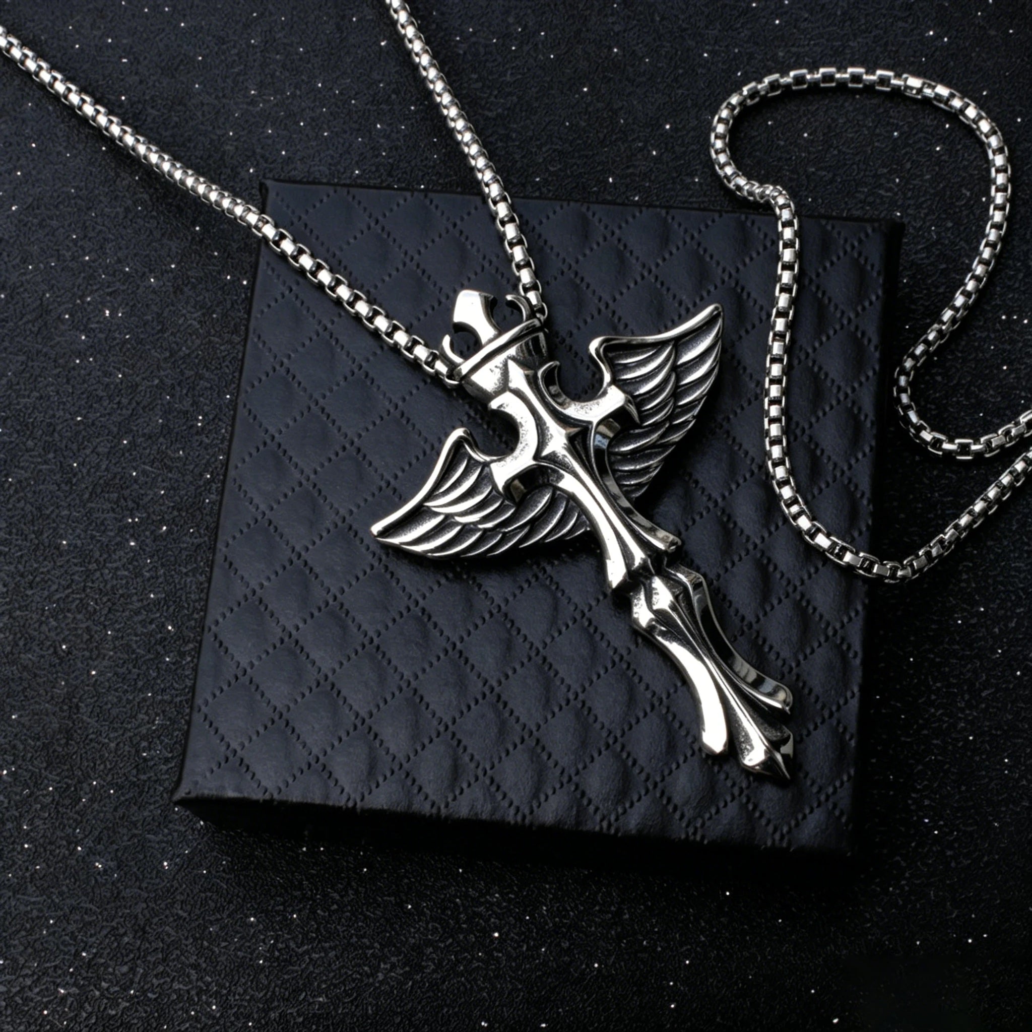 Silver Wings Cross Pendant Necklace Vintage