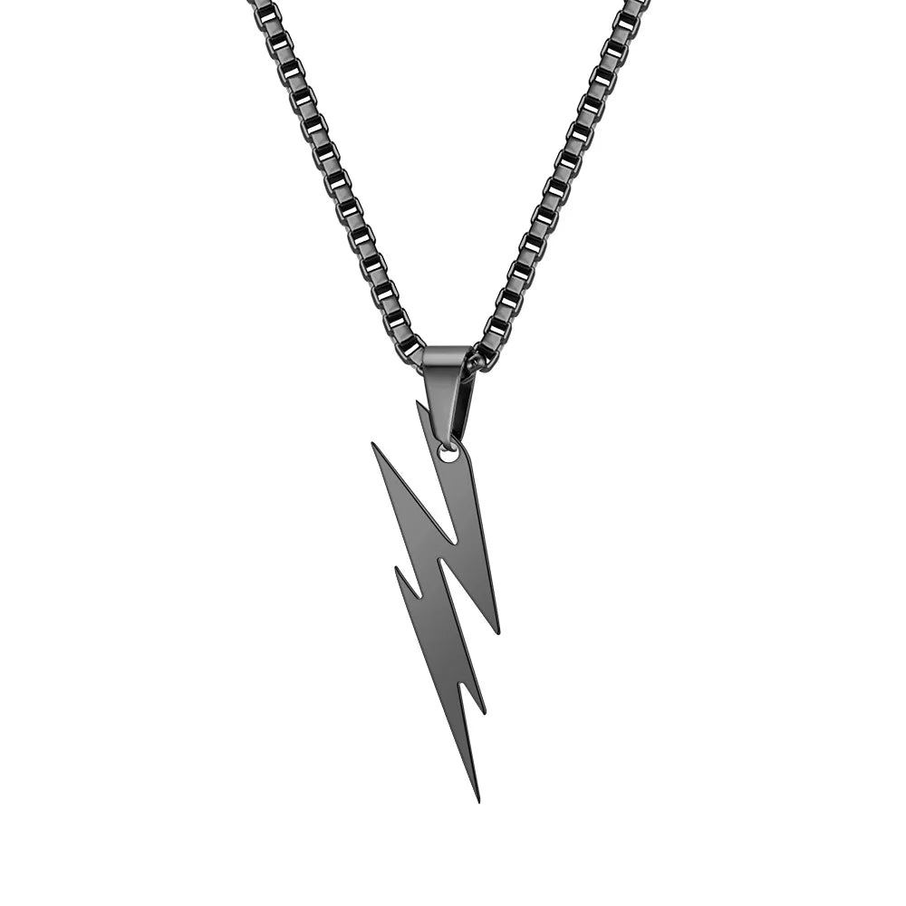 Punk Lightning Pendant Necklace for Men Boys,Waterproof Stainless Steel Pendant Necklace,Hip Hop Trendy Jewelry Gifts