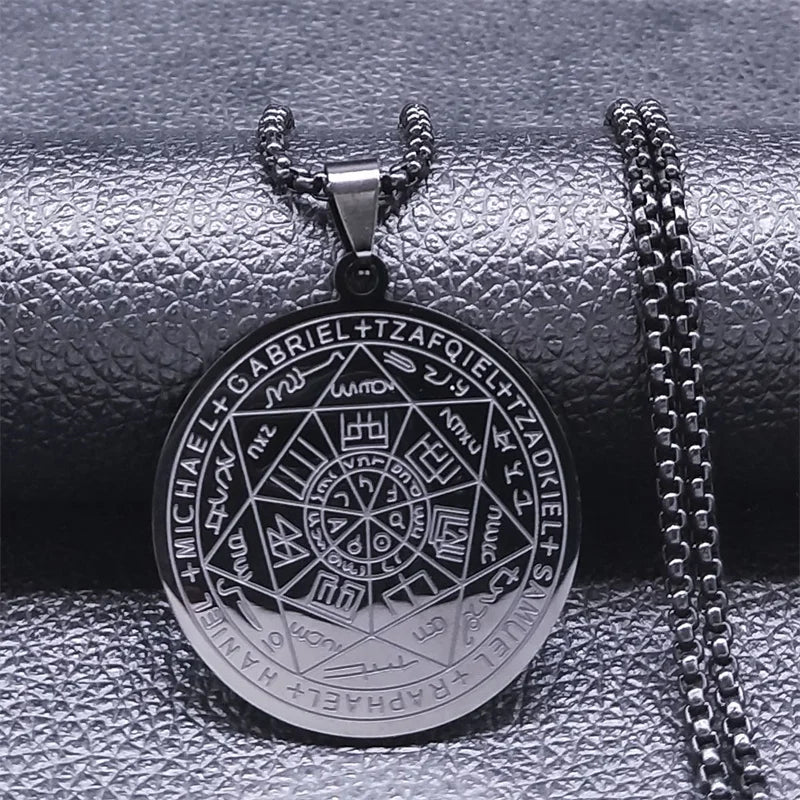Seven Archangels Amulet Stainless Steel Necklaces Men Seal of Salomon Talisman Christian Protection Jewelry collar