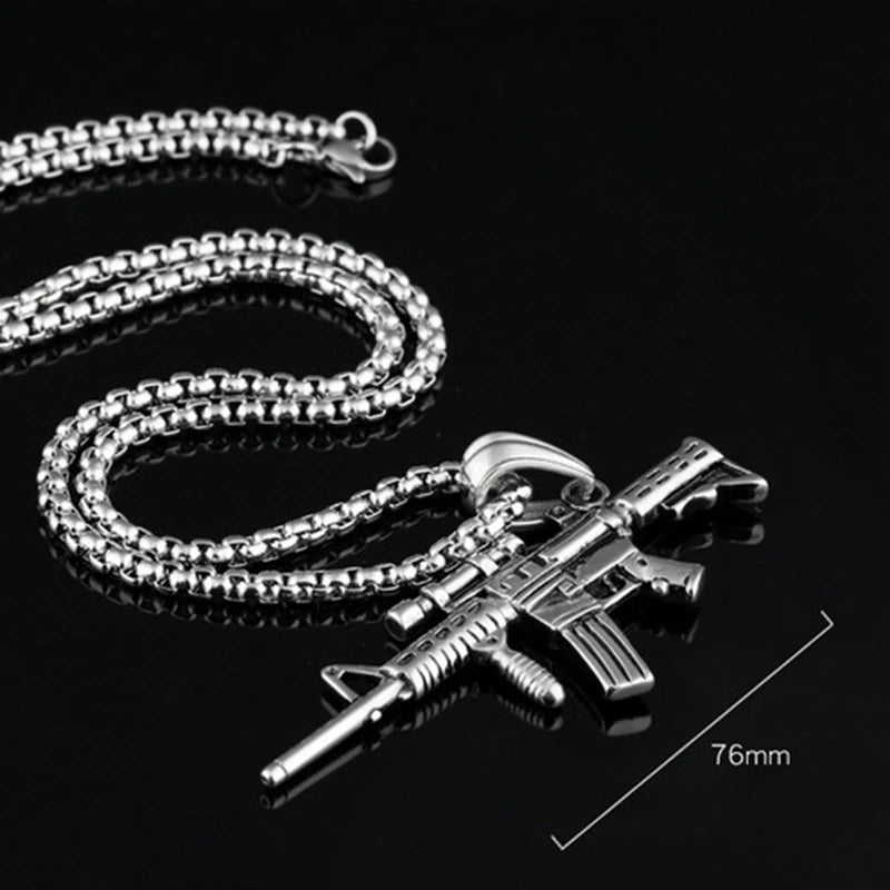 Black Gold Machine Gun Pendant Necklace Statement