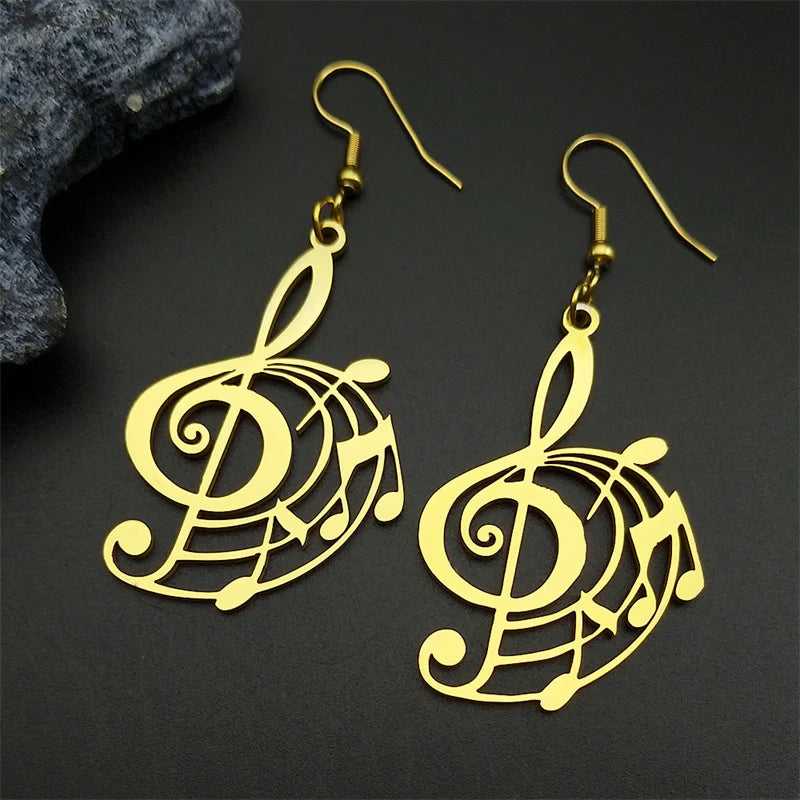 Two-Tone Earrings Hollow Musical Note Drop Lovers