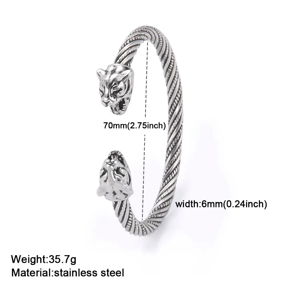 My Shape Viking Animal Cuff Bangles for Men Punk Wolf Lion Leopard Skeleton Stainless Steel Bracelet Nordic Vintage