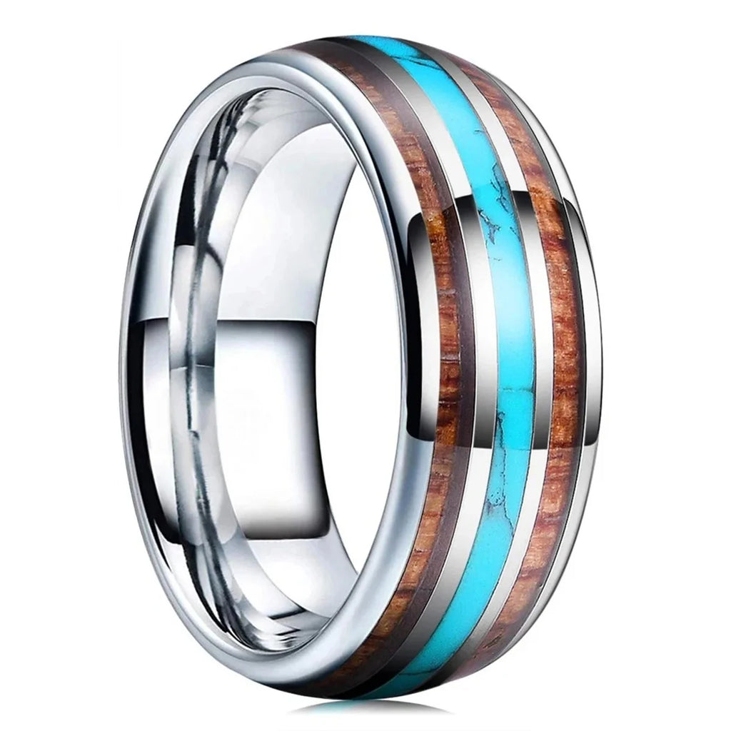 Fashion 8mm Silver Color Men Stainless Steel Ring Inlay Colorful Abalone Shell Rings For Men Women Wedding Band Jewelry Gifts