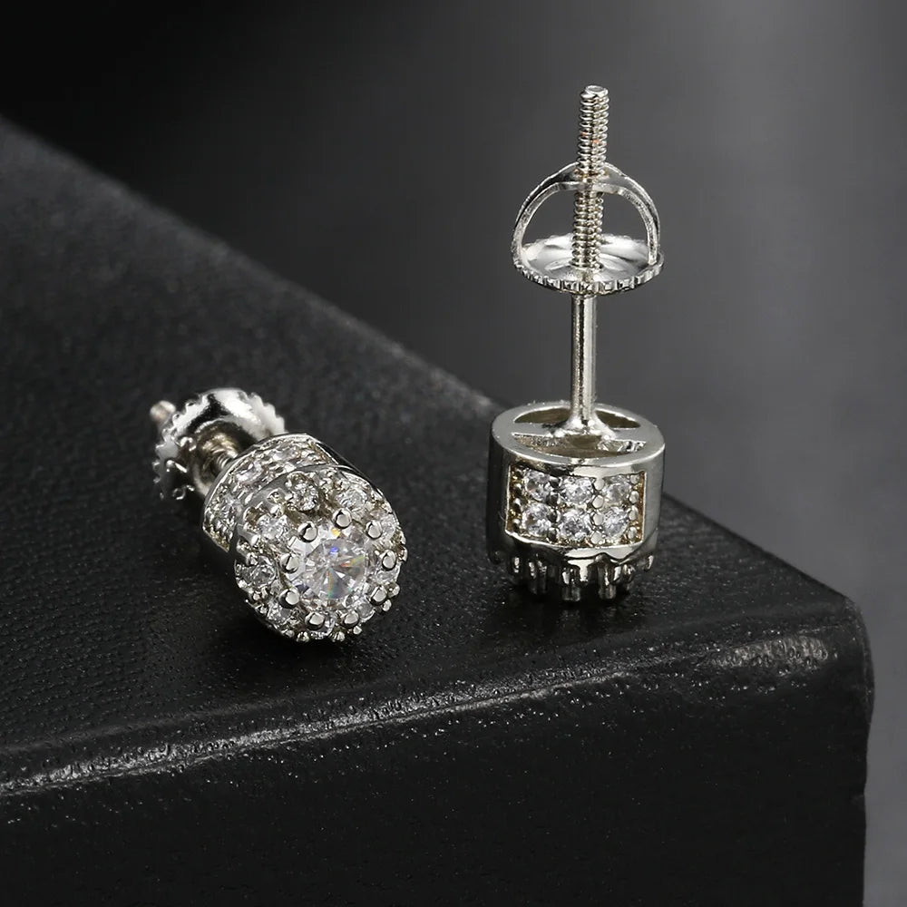 Two-Tone Iced Out Stud Earrings CZ