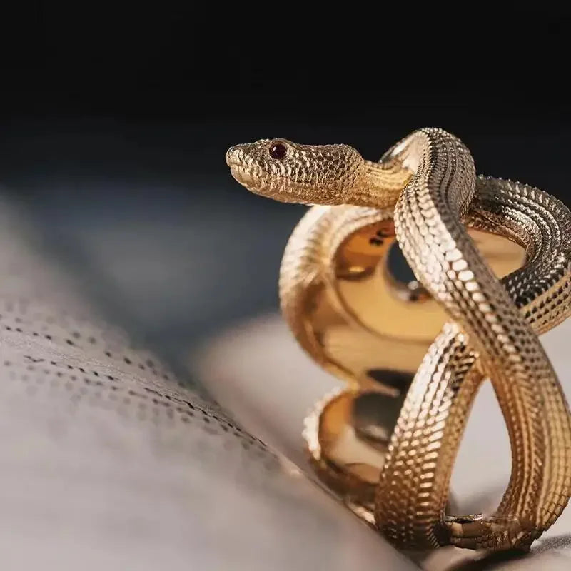 Vintage Personalized Twisted Python Adjustable Ring Men and Women Punk Gold Color Three-dimensional Snake Ring Creative