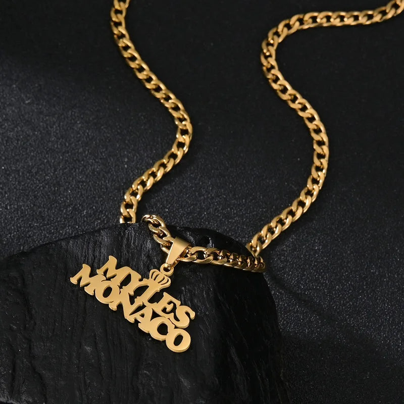 Customized Names Pendant Necklace Stainless Steel Personalized Jewelry Cuban Thick Chain for Men Women Detachable Necklace Gift
