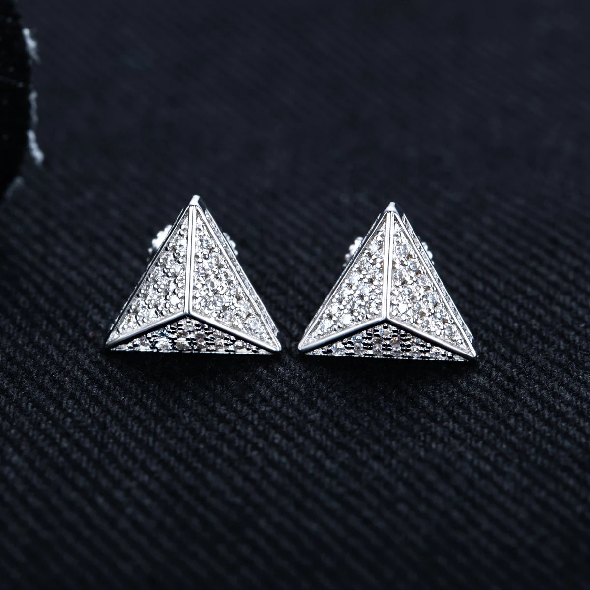 Iced Out Triangle Stud Earrings — 925 Silver