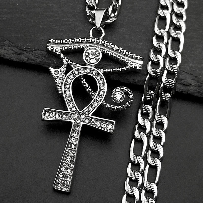 Eye of Horus Ankh Cross Pendant — Stainless Steel