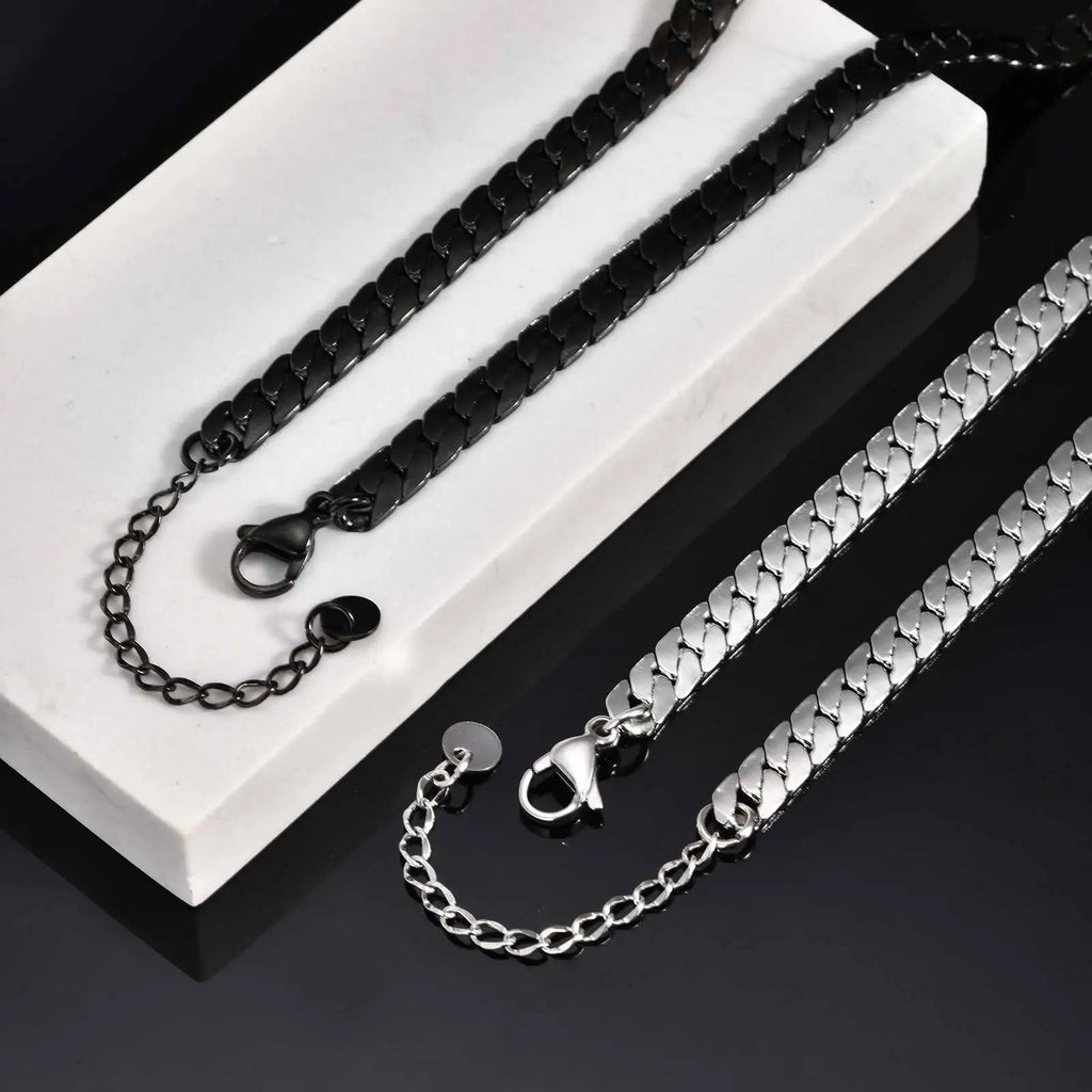 Flat Cuban Chain Necklace for Men Boys,Waterproof Stainless Steel Links Collars,Classic Male Accessories Jewelry Gifts