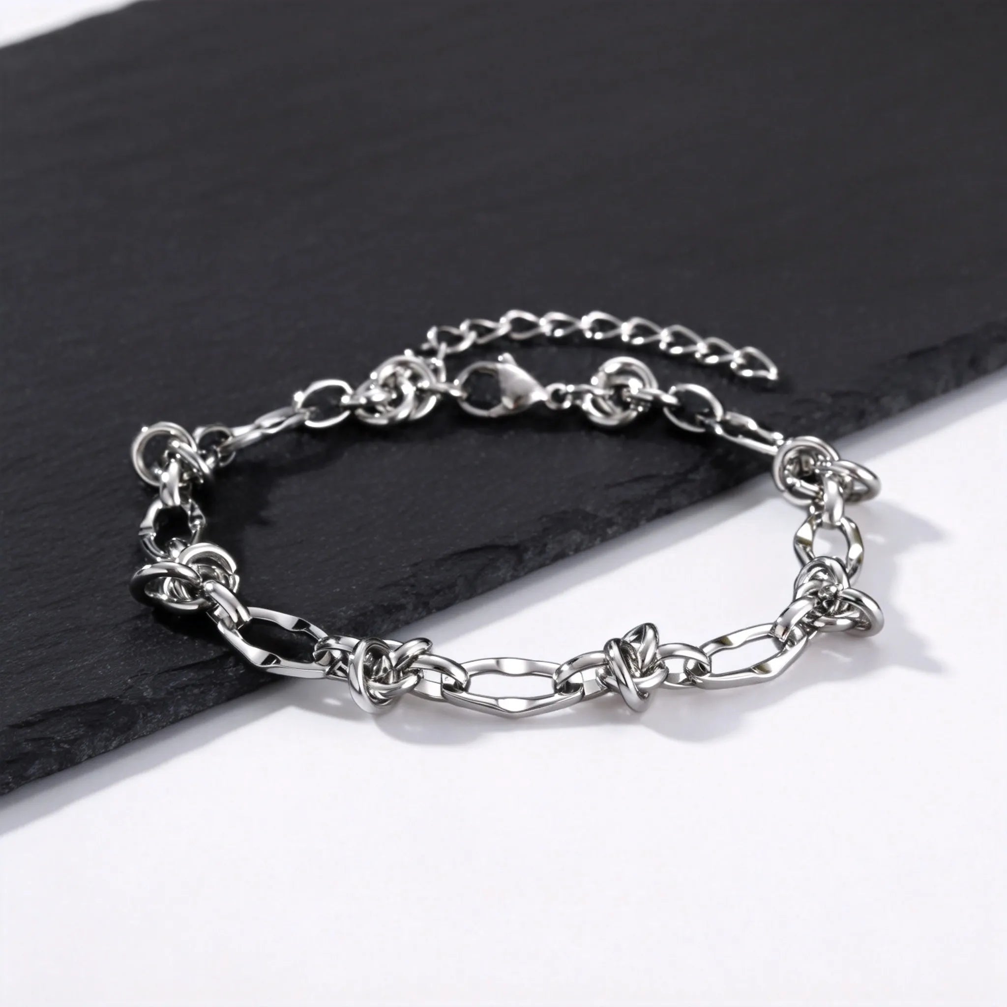 Rock Punk Thorn Knot Chain Bracelet for Men,Hip Hop Stainless Steel Adjustable Chain Wristband,Birthday Male Jewelry