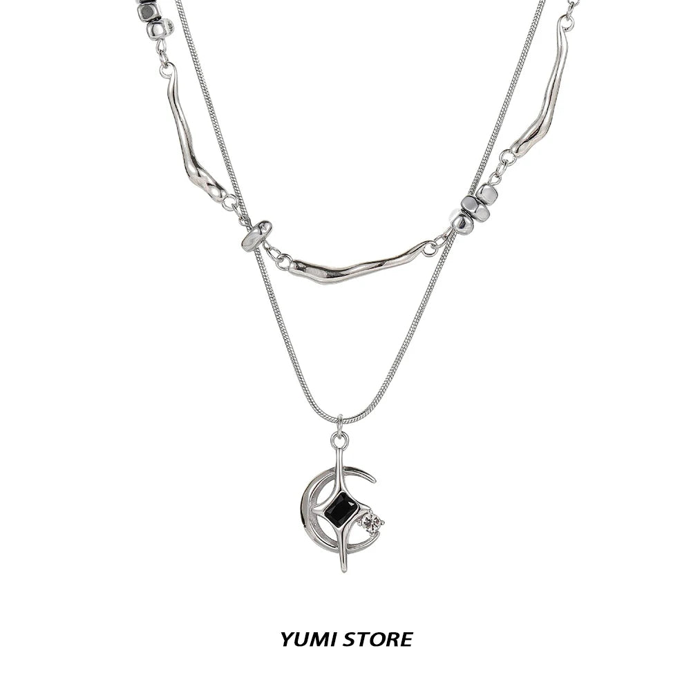 Titanium Steel Double-layer Moon Star Necklace Luxury Clavicle Chain Hip Hop Non Fading Couple Jewelry New Unisex  Punk Gift