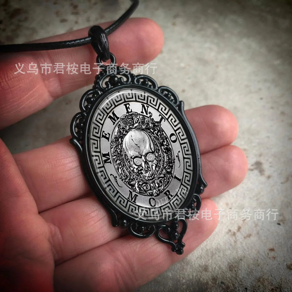 Gothic Crow Black Forest Charm Necklace Fashion Witch Jewelry Gift Pagan Cross Black Cat Skull Glass Pendant Necklace