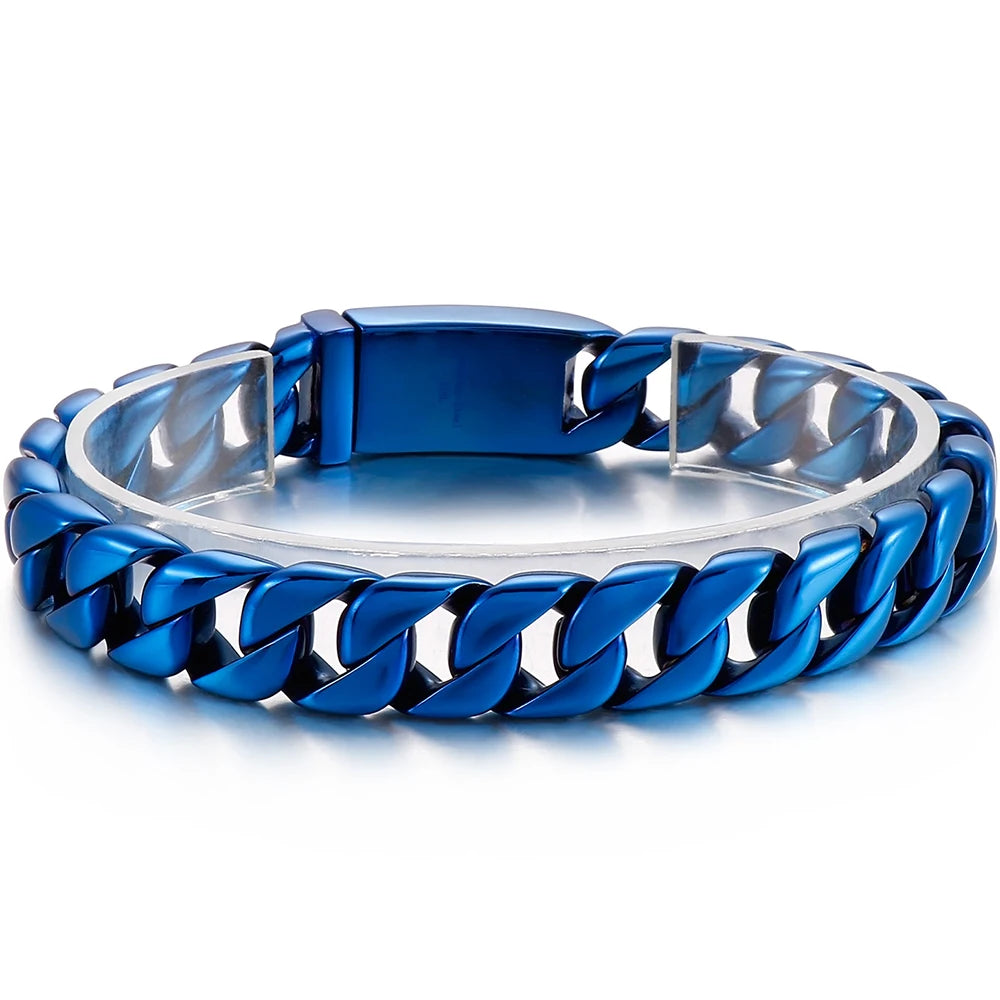 316l Stainless Steel Cuban Chain Men's Necklaces Bracelet for Man Blue Rainbow Nickel-Free Hypoallergenic Jewelry Gift