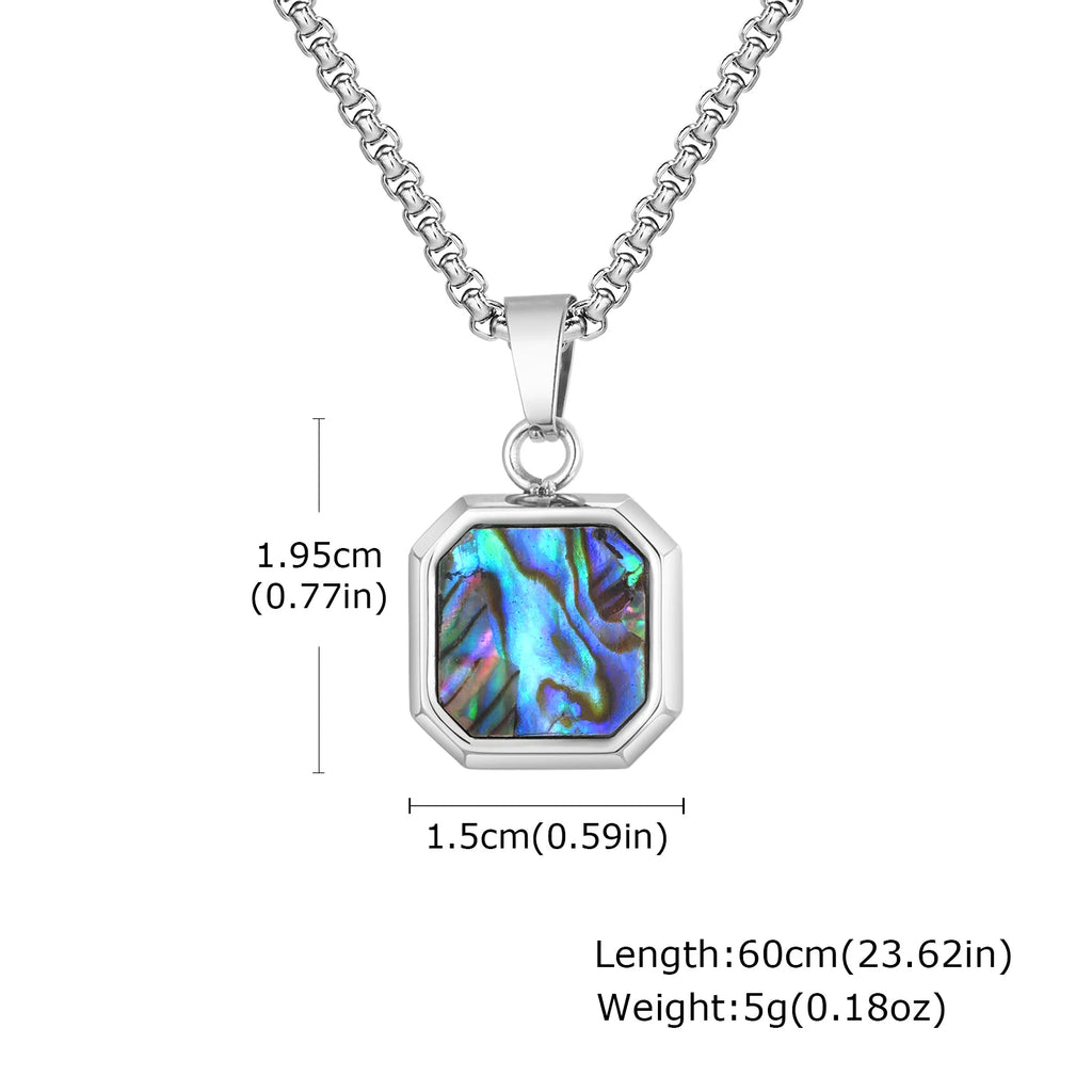 Fashion High Quality Natural Stone Square Pendant Stainless Steel Long Chain Necklace Trendy Simple Popular Jewelry for Men Gift