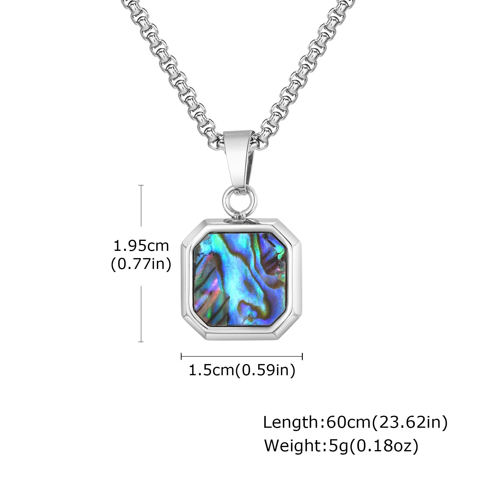 Fashion High Quality Natural Stone Square Pendant Stainless Steel Long Chain Necklace Trendy Simple Popular Jewelry for Men Gift