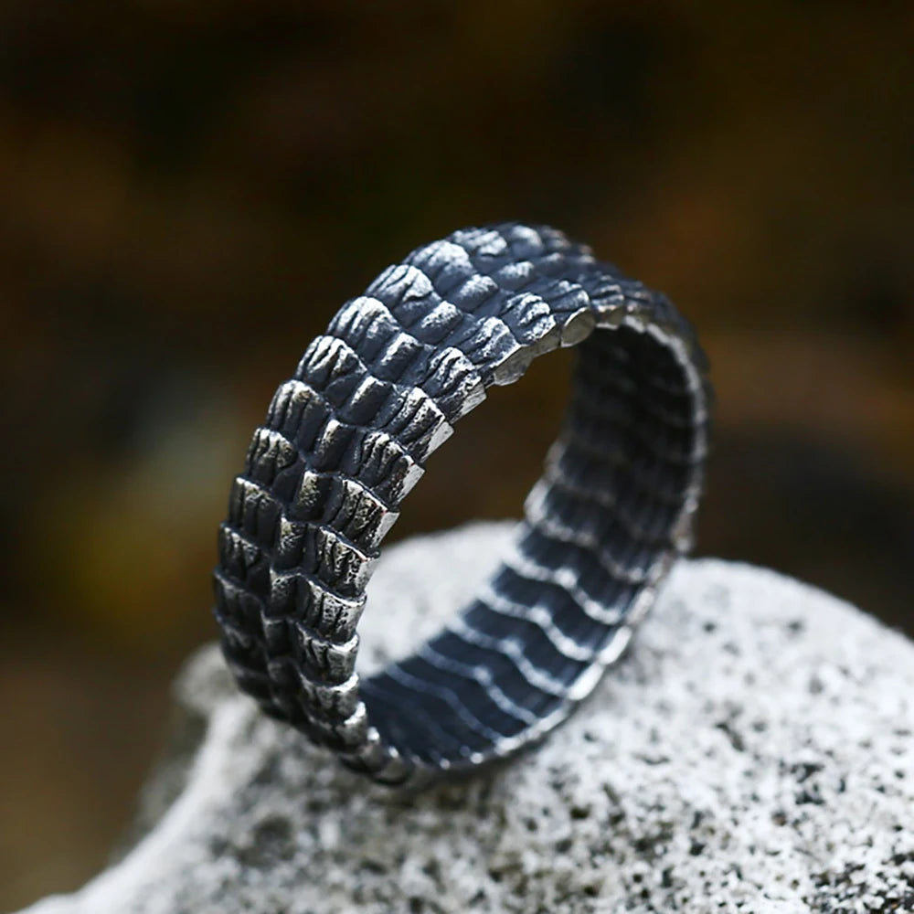 Black Iron Cross Pattern Ring — Stainless Steel