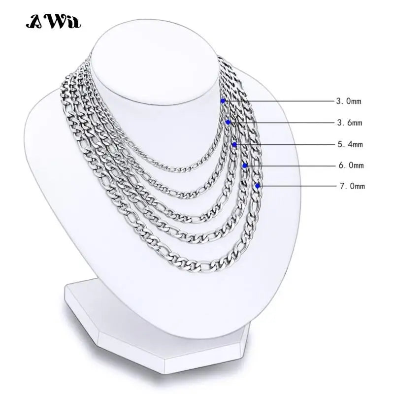 AWit 2022 Fashion Classic Figaro Chain Necklace Men Stainless Steel Long Necklace For Men Women Chain Jewelry