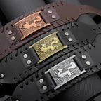 Nordic Viking Symbol Fox Pattern Bracelet Men's New Fashion Metal Leather Woven Jewelry Animal Accessories Party Gift