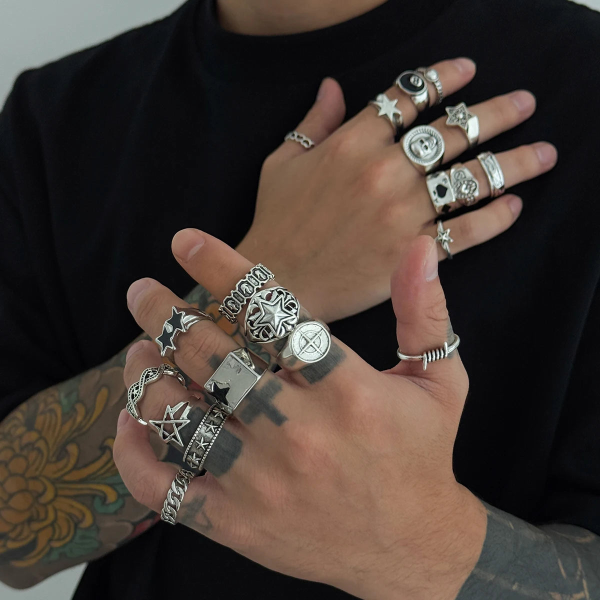 Gothic Pentagram Silver Ring