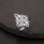 YILUOCD Witchcraft Stainless Steel Open Ring Supernatural Witch Knot Rings For Women Wiccan Cross Protection Amulet