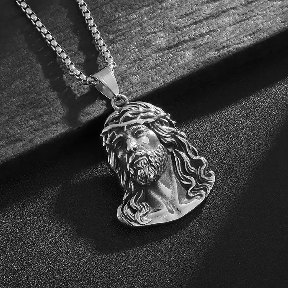 Catholic Vintage Jesus Head Pendant Necklaces For Men Women Fashion Stainless Steel Religious Amulet Jewelry Gifts Dropshipping