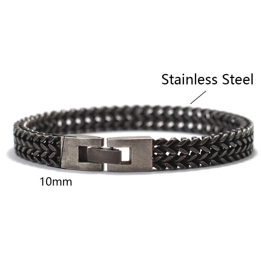 Noter Vintage Stainless Steel Cuban Chain Bracelet Men Hiphop Rock Braslet Bangle Outdoor Sports Camping Cycling