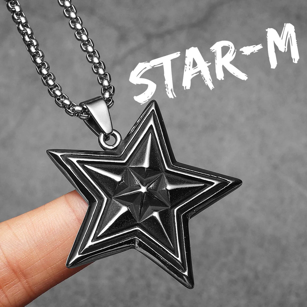 Star Pentagram Pendant Necklace Stainless Steel