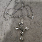Gothic Crow Cross 925 Silver Pendant Necklace