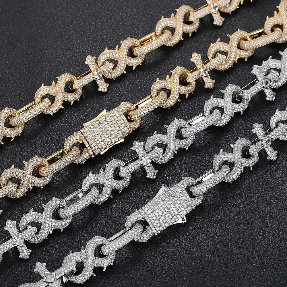 Iced Out Cross Cuban Chain Necklace 16MM