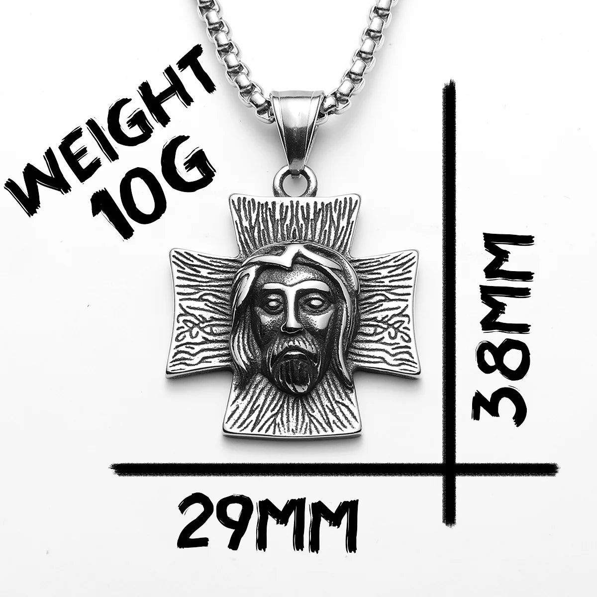Jesus Face Cross Pendant Necklace for Men — Stainless Steel
