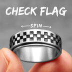 Racing Checkerboard Fidget Spinner Men Rings Stainless Steel Punk Rock Simple Women Jewelry Fashion Accessories Gift